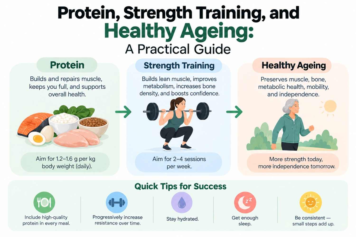 Protein, Strength Training, and Healthy Ageing: A Practical Guide